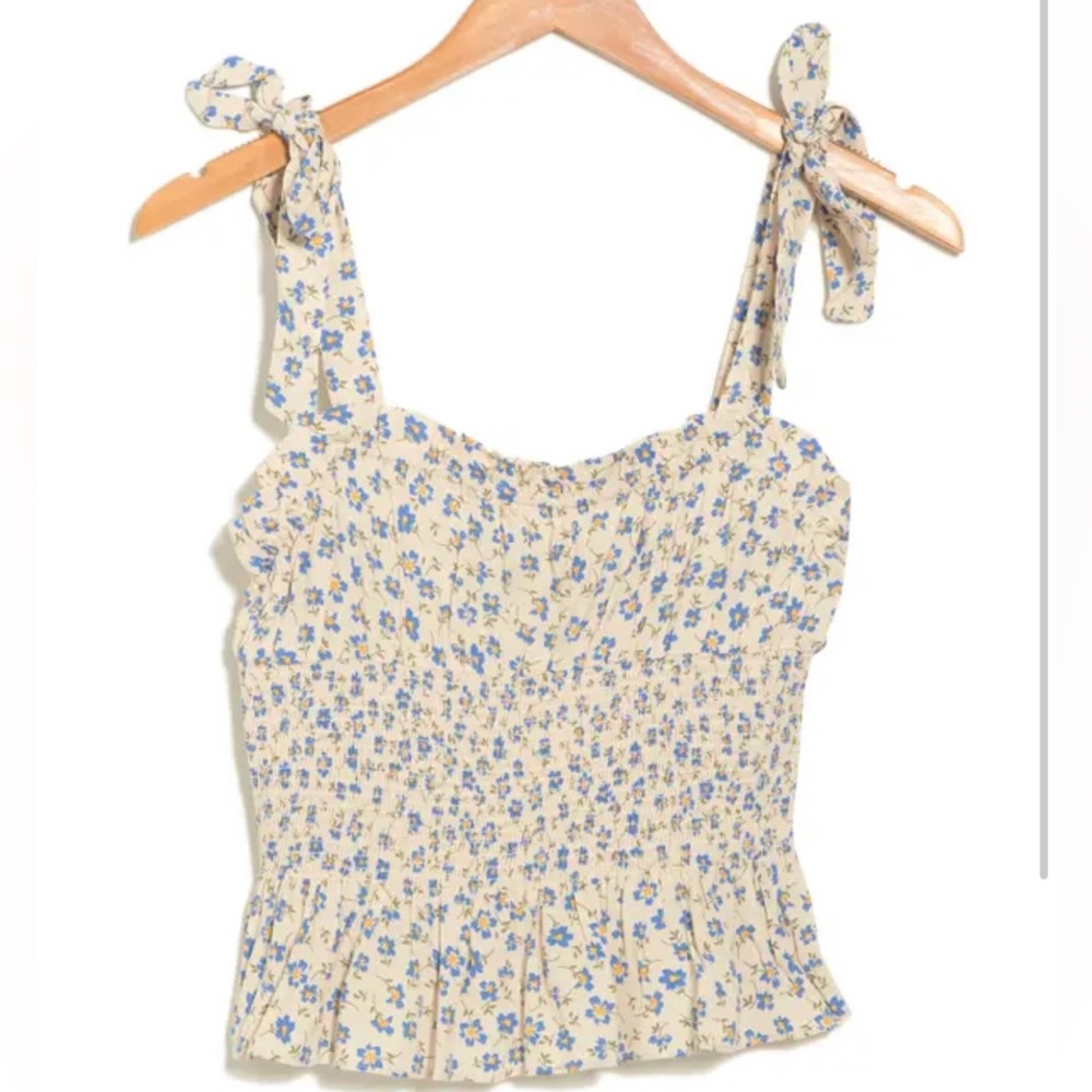 Elodie Pale Blue Cinched Waist Ruffle Tank
